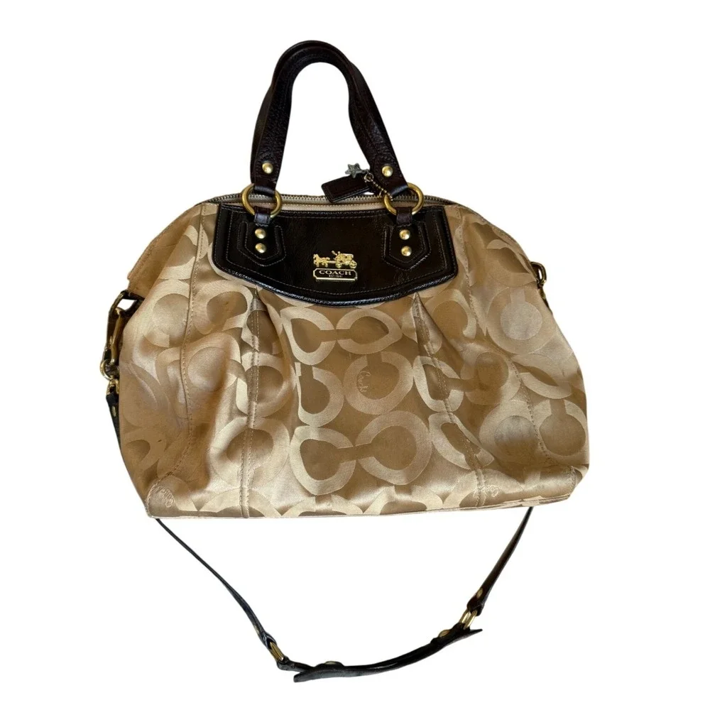 Coach‎ y2K Signature Monogram Brown Leather Shoulder Satchel Handbag Purse F0968